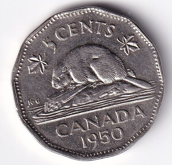 Canada 1950 Five Cent 5c Nickel King George VI Almost Uncirculated #2