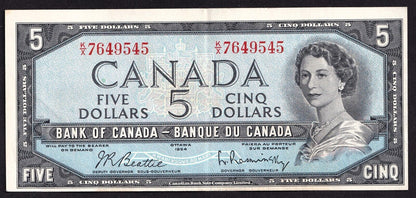 Canada 1954 $5 Five Dollar Banknote Beattie - Rasminsky Nice Colour K/X 7649545