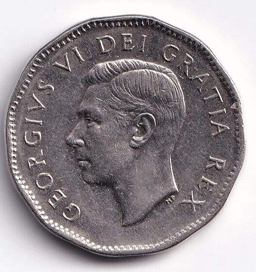 Canada 1950 Five Cent 5c Nickel King George VI Almost Uncirculated #2