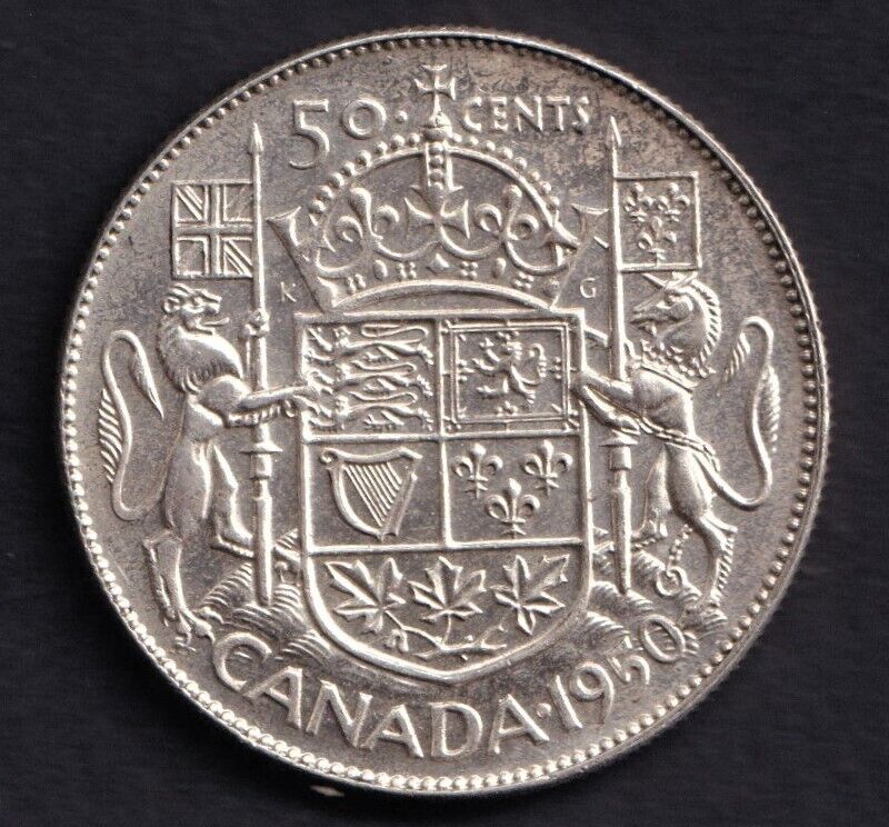 Canada 1950 Canada 50 Cent King George VI .800 Silver - Nice Details