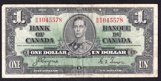 Canada 1937 $1 One Dollar Banknote Coyne - Towers B/N 1045578