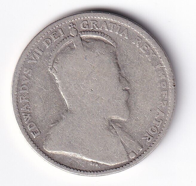 1908 Canada Silver Quarter 25 Twenty Five Cent Piece King Edward Semi Key Good+