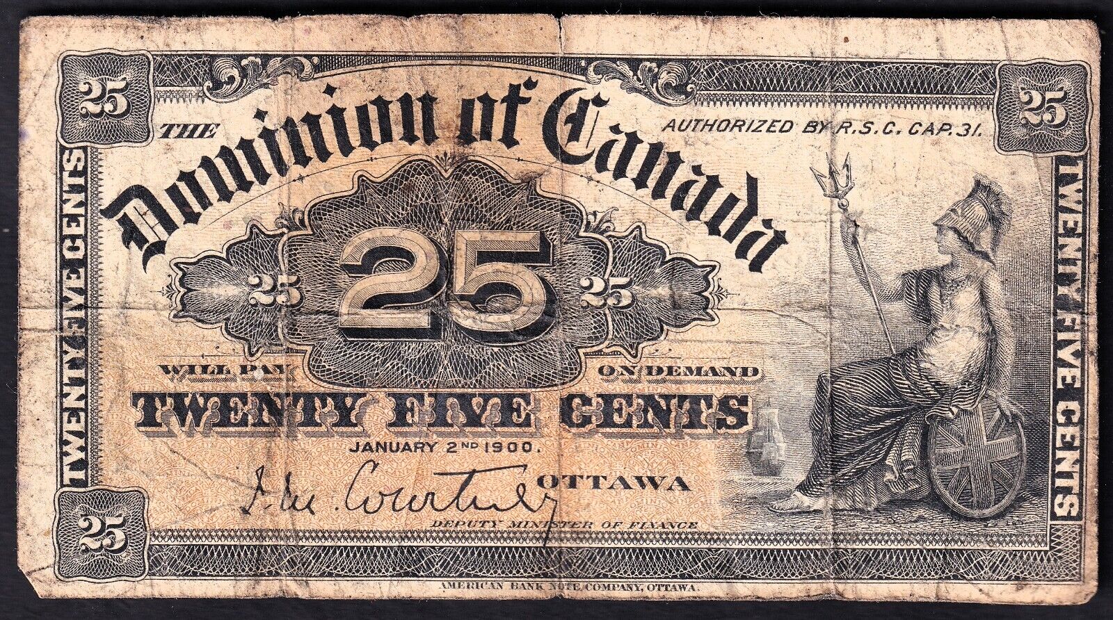 1900 Dominion of Canada 25c Shinplaster Note Courtney