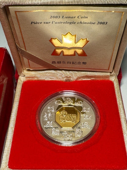 2003 Canada $15 Lunar Year of the Ram/Sheep Silver & Gold Coin - RCM