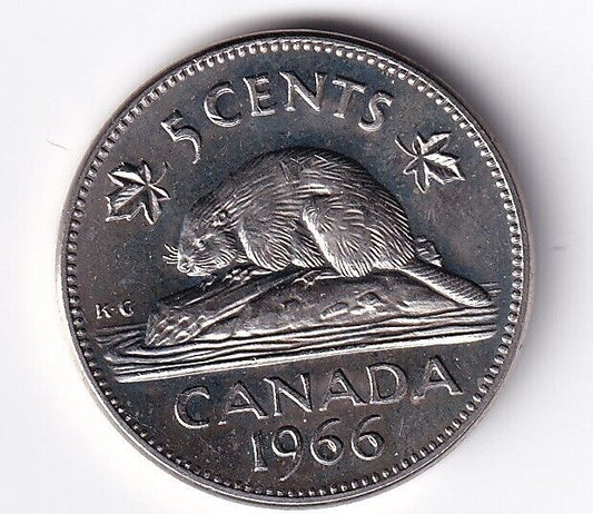 Canada 1966 Five Cent 5c Nickel Queen Elizabeth II  Des In "6"