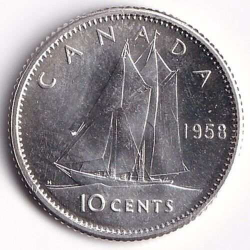 1958 Canada 10 Ten Cents Queen Elizabeth II Dime .800 Silver PL-65 Cameo