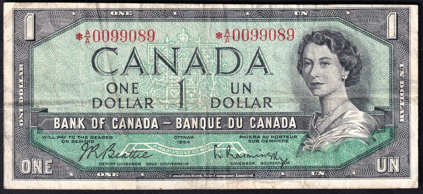 Canada 1954 $1 One Dollar Replacement Banknote Beattie - Rasminsky *A/A 0099089