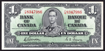 Canada 1937 $1 One Dollar Banknote Gordon - Towers F/M 8347986