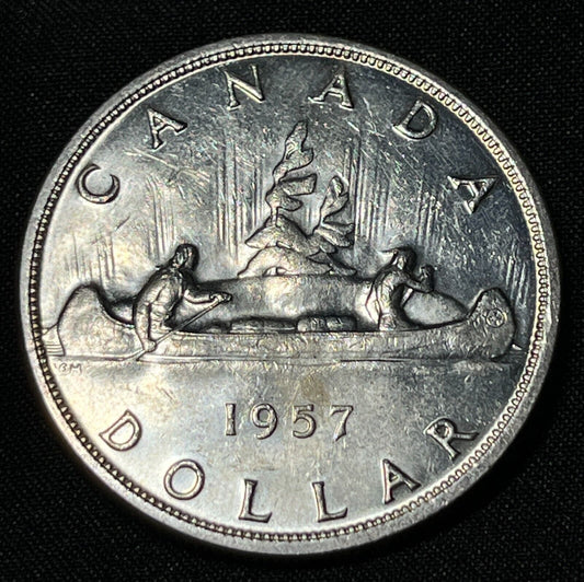 Canada 1957 $1 One Silver Dollar Queen Elizabeth II .800 Silver High Grade #4