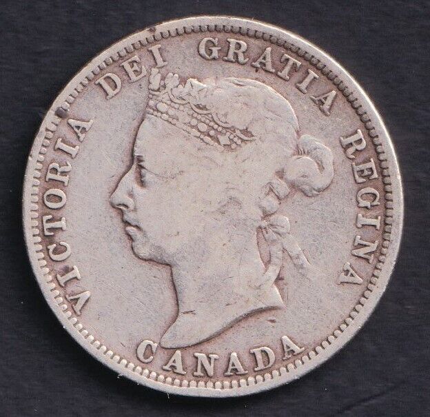 Canada 1890 25c Twenty Five Cent Silver Coin Queen Victoria .925 Silver VG/F