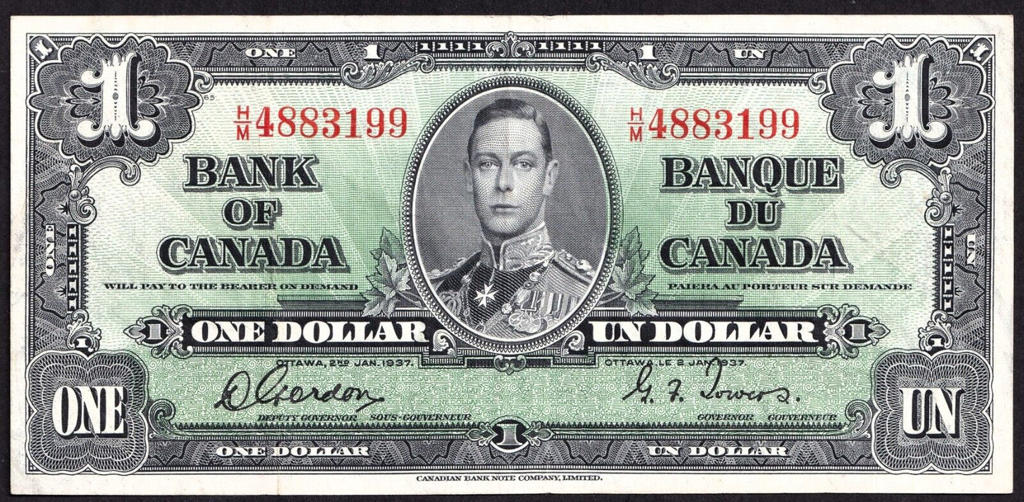 Canada 1937 $1 One Dollar Banknote Gordon - Towers H/M 4883199