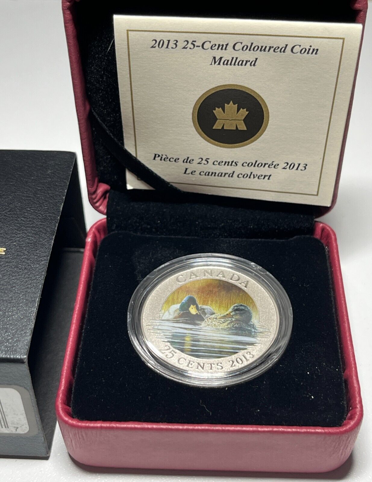 2013 Canada 25 cent Coloured Coin - Mallard Duck - With Box + COA