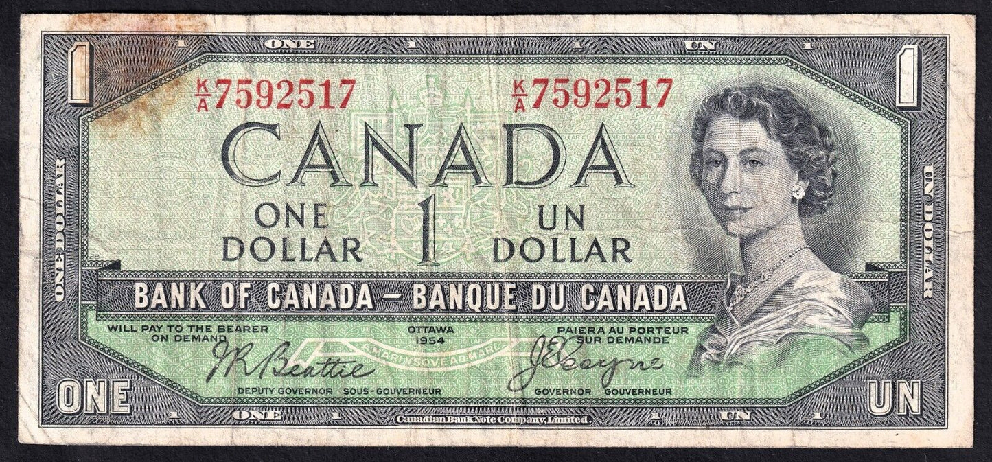 Canada 1954 $1 One Dollar Banknote Beattie - Coyne Devils Face K/A 7592517