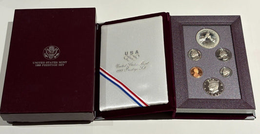 1988 Prestige Proof Set Olympic Silver Dollar U.S. Mint Box 6 Coins