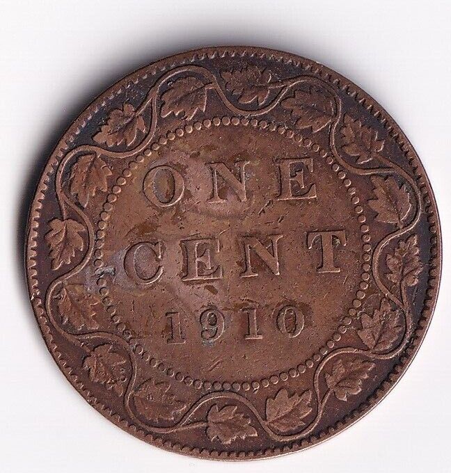 Canada 1910 1 Cent One Large Cent Coin King Edward Nice Details