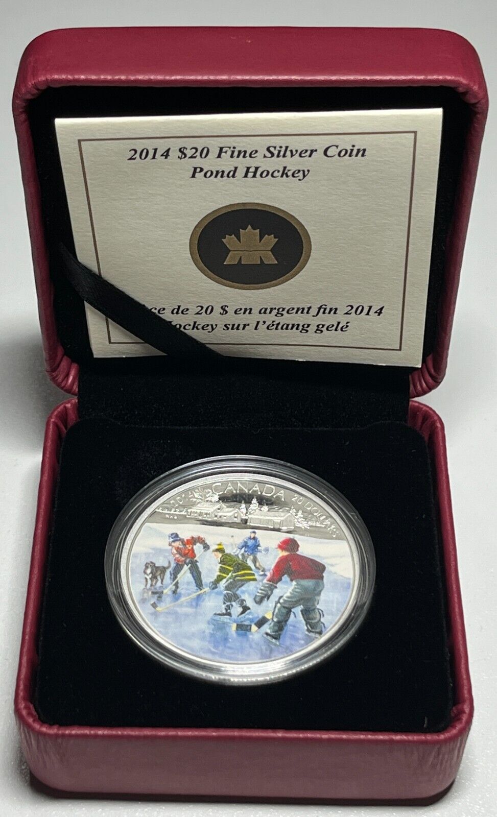 2014 'Pond Hockey' Colorized Proof $20 Silver Coin 1oz .9999 Fine With Box + COA