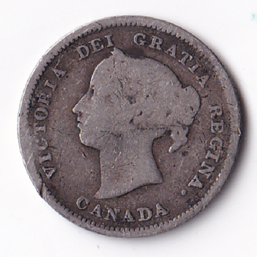 Canada 1885 5C 5 Cents LG "5" Queen Victoria .925 Silver Coin