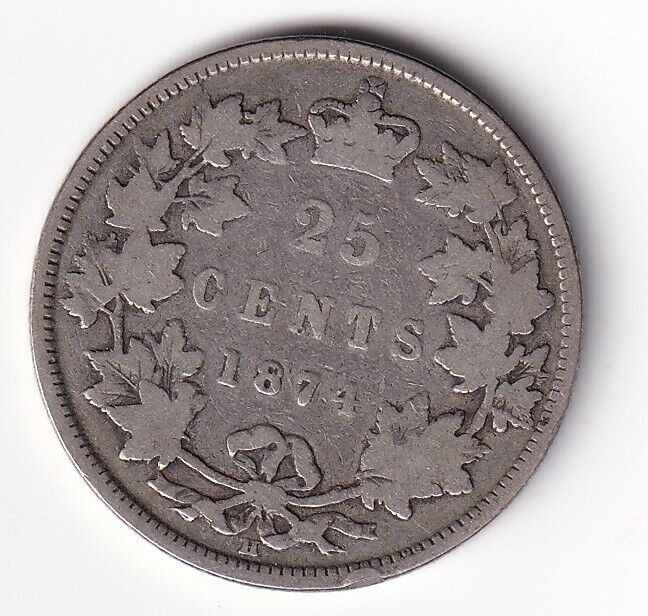 1874H Canada 25 Cent .925 Silver Quarter - Queen Victoria Semi Key Date F