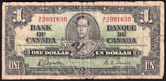 Canada 1937 $1 One Dollar Banknote Gordon - Towers A/L 2991630