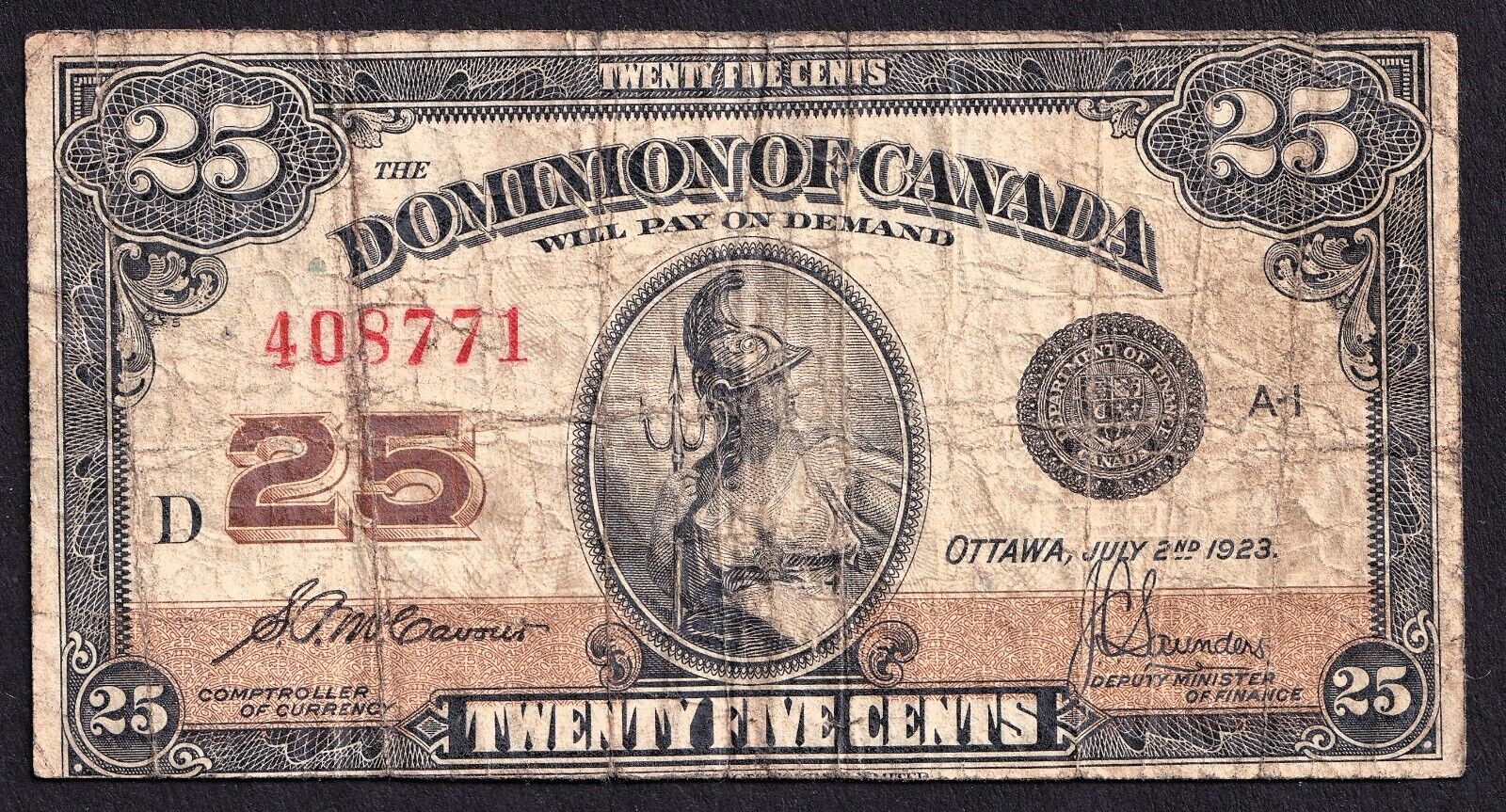 Dominion Of Canada 1923 25 Cent Shinplaster McCavour - Saunders 408771