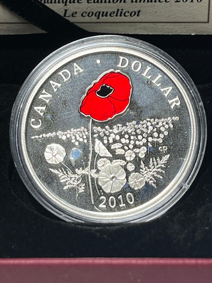 2010 $1 Limited Edition Proof Silver Dollar - Poppy Red Enamel - Complete