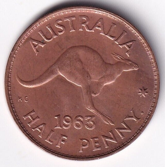 Australia Half Penny 1963 KM#61 Large 1/2 Half Cent Coin Kangaroo Animals