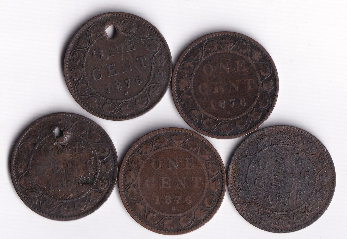 Canada 1876 1 Cent Lot Of Five Large Cent Queen Victoria Good Details