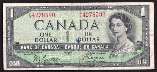 Canada 1954 $1 One Dollar Devils Face Banknote Beattie - Coyne P/A 4278590