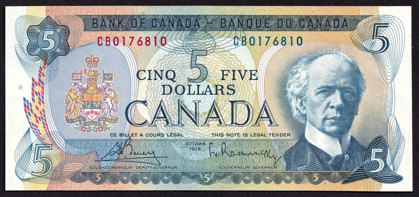 Canada 1972 $5 Five Dollar Banknote Bouey - Rasminsky Banknote CB 0176810