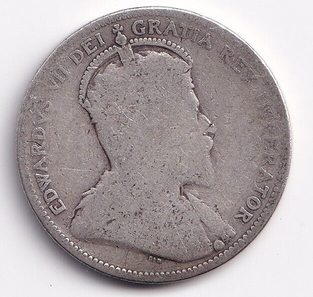 Canada 1910 25 Cents Twenty Five Cent Silver Coin - King Edward