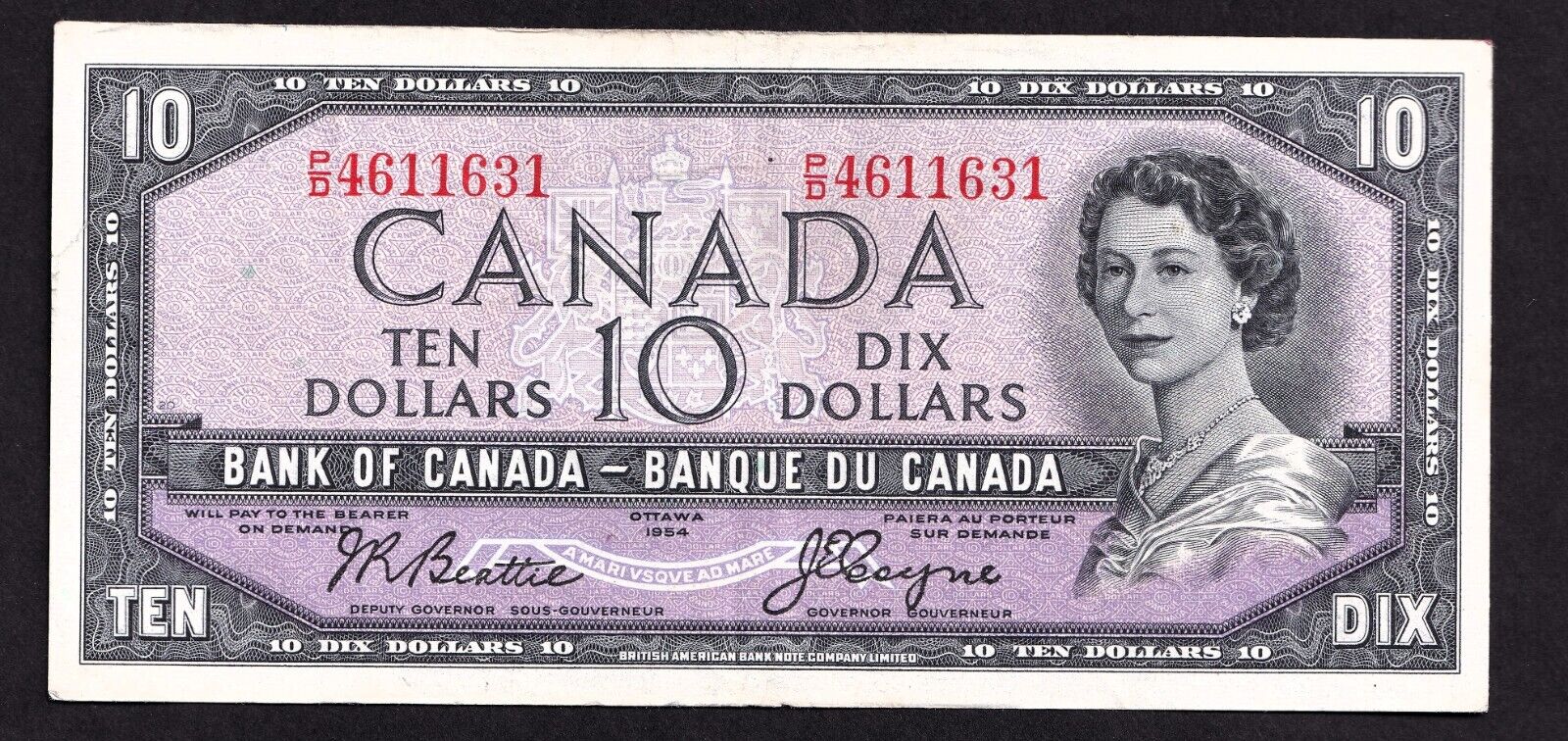 Canada 1954 $10 Ten Dollar Banknote Beattie - Coyne P/D 4611631