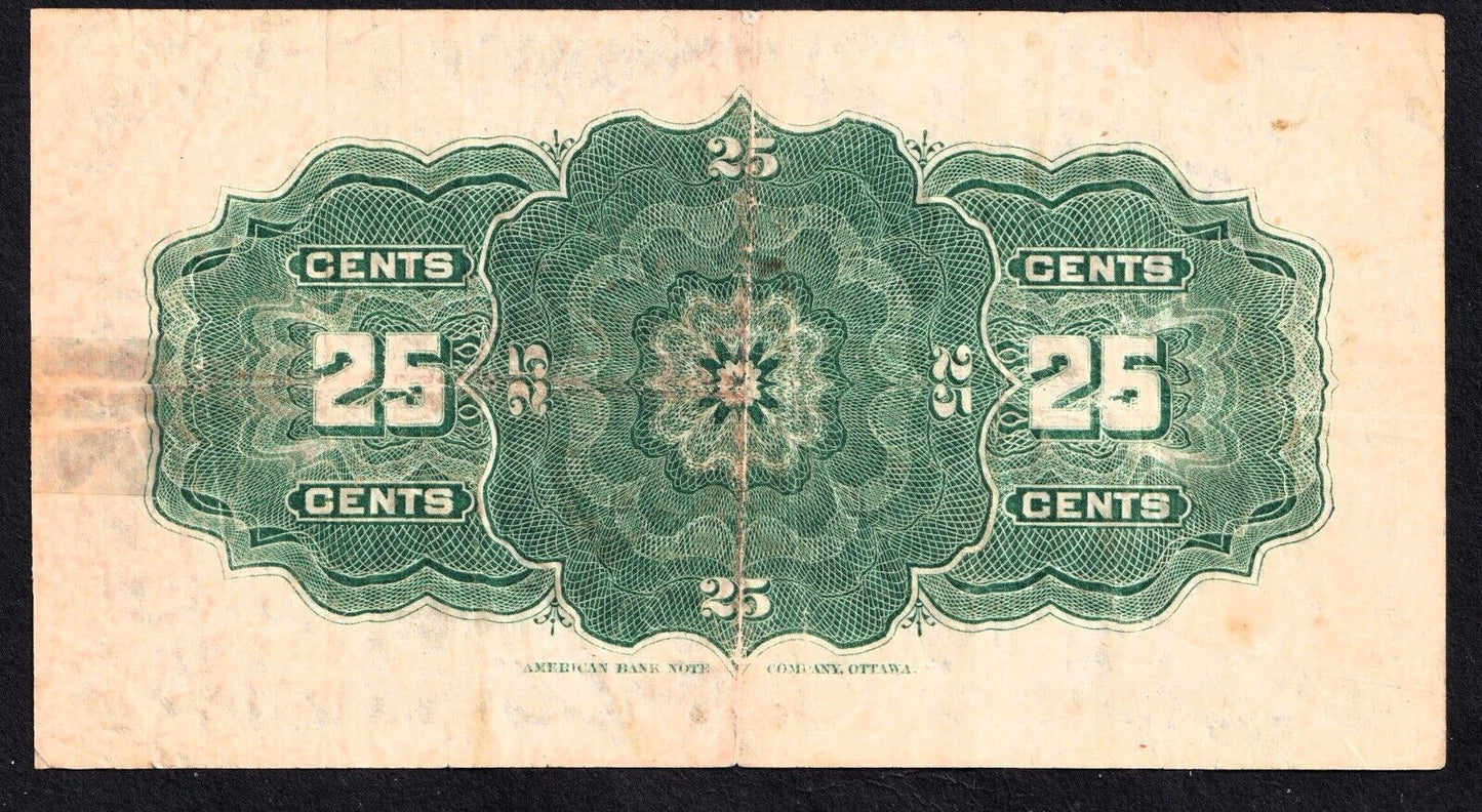 1900 Dominion of Canada 25c Shinplaster Note Boville - Nice Details #000