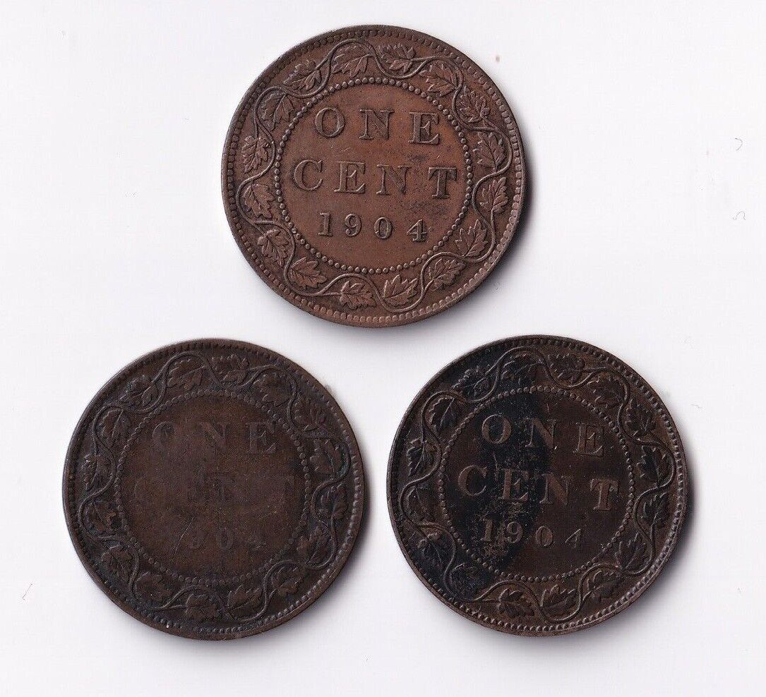 Canada 1904 1 Cent Lot of 3 Large Cents King Edward Coins