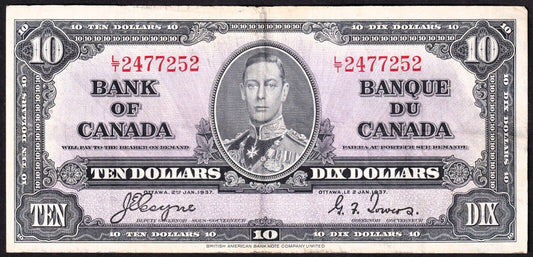 Canada 1937 $10 Ten Dollar Banknote Coyne - Towers L/T 2477252