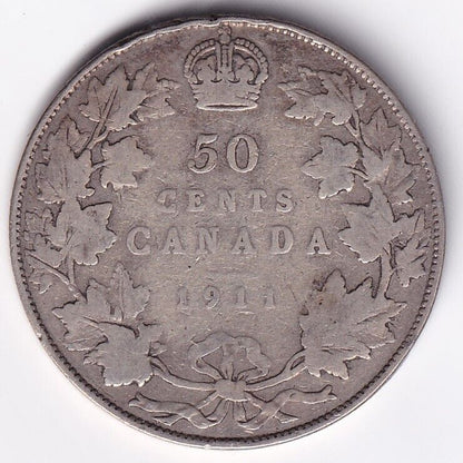 1911 Canada 50 Fifty Cents King George V .925 Silver VG