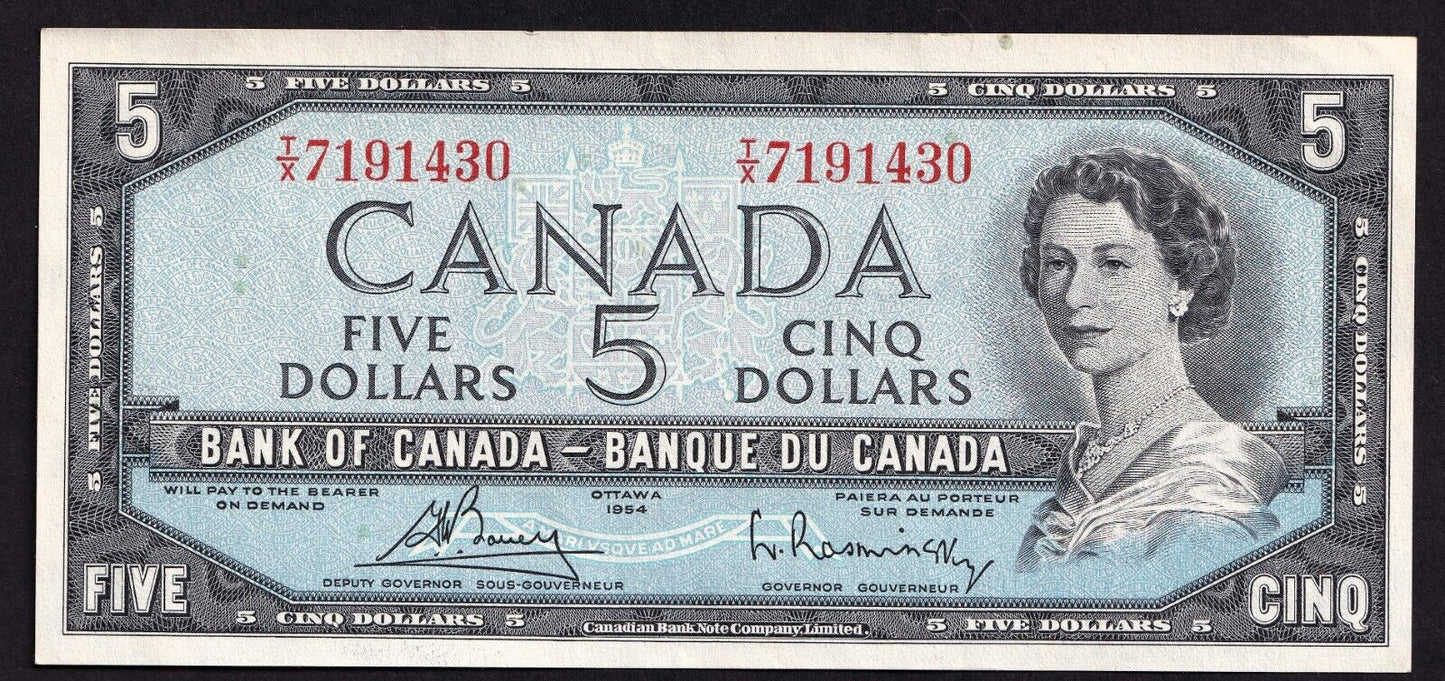 Canada 1954 $5 Five Dollar Banknote Bouey - Rasminsky T/X 7191430