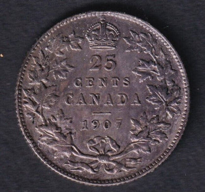 1907 Canada Silver Quarter 25 Twenty Five Cent Piece King Edward Very Fine