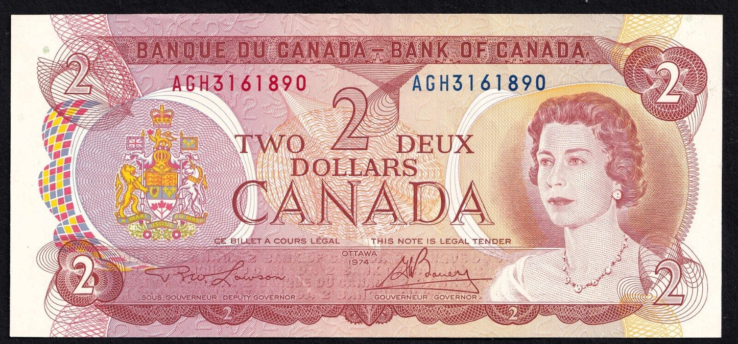 Canada 1974 $2 Two Dollar Banknote  Lawson- Bouey AGV 3161890