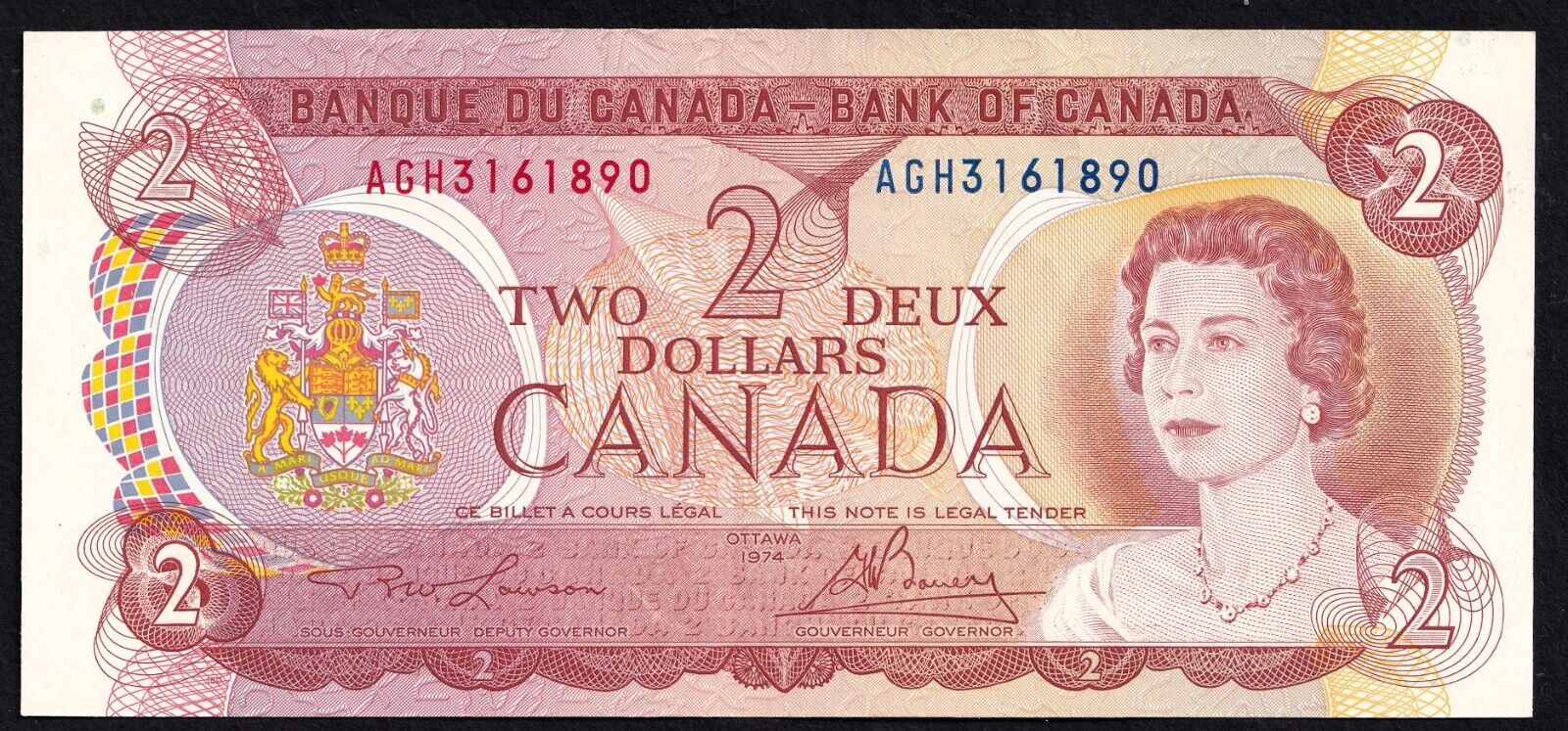 Canada 1974 $2 Two Dollar Banknote  Lawson- Bouey AGV 3161890