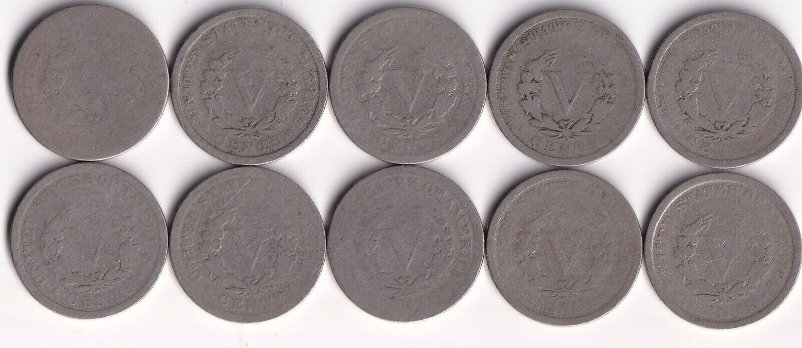 USA 1901 5c Liberty Head Nickel Lot Of Ten Harder Date