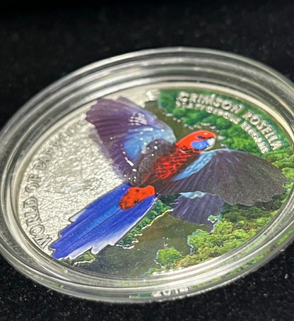 2014 Cook Islands $5 Silver Proof '3D World of Parrots - Crimson Rosella'