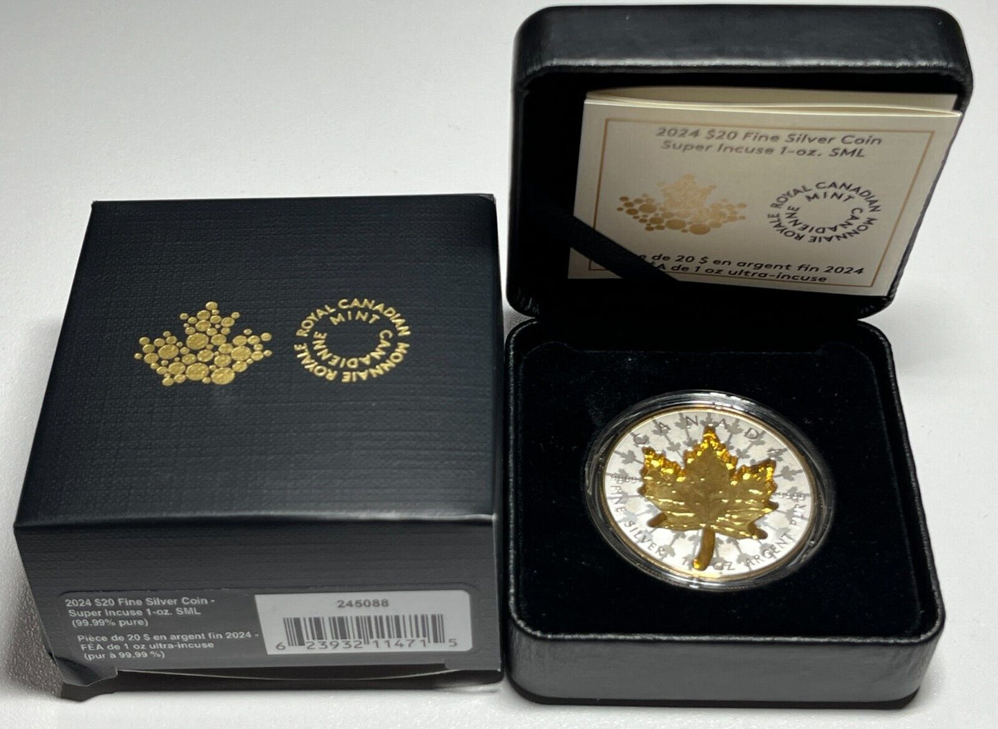 Canada 2024 $20 Super Incuse SML Silver 99.99% Maple Leaf Coin Pure