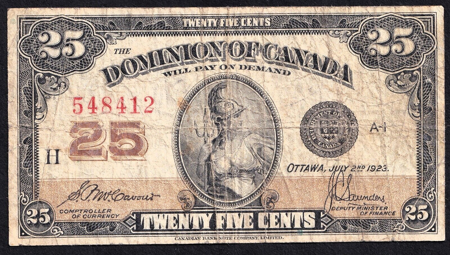 1923 Dominion of Canada 25c Shinplaster Note McCavour - Sanders 548412