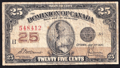 1923 Dominion of Canada 25c Shinplaster Note McCavour - Sanders 548412