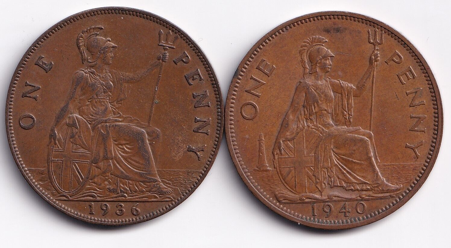 Great Britain 1936-40 One Penny King George V/VI Lot Of Two Nice Details