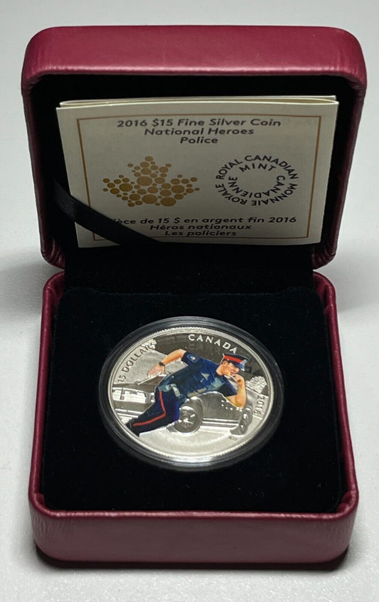 RCM 2016 Police National Heroes $15 Pure Silver Proof Colour Canada Coin