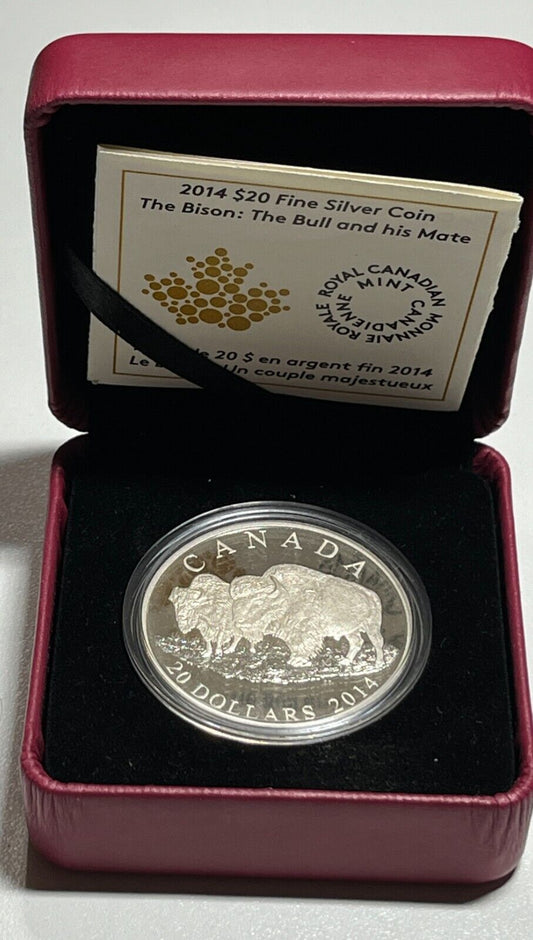 2014 $20 Fine Silver Coin - The Bison: The Bull and his Mate W Box + COA