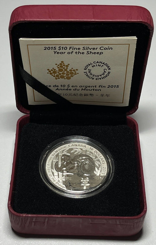 2015 $10 1/2 oz Fine Silver Coin Year of the Sheep With Box + COA