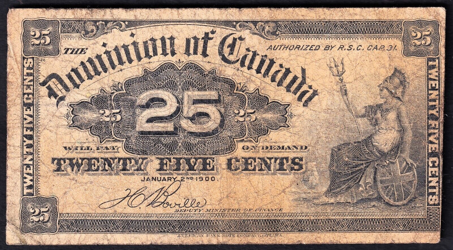 1900 Dominion of Canada 25c Shinplaster Note Bouville