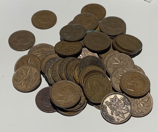 Roll of 1952 Canada King George VI Small Cents Coins 50 Pennies